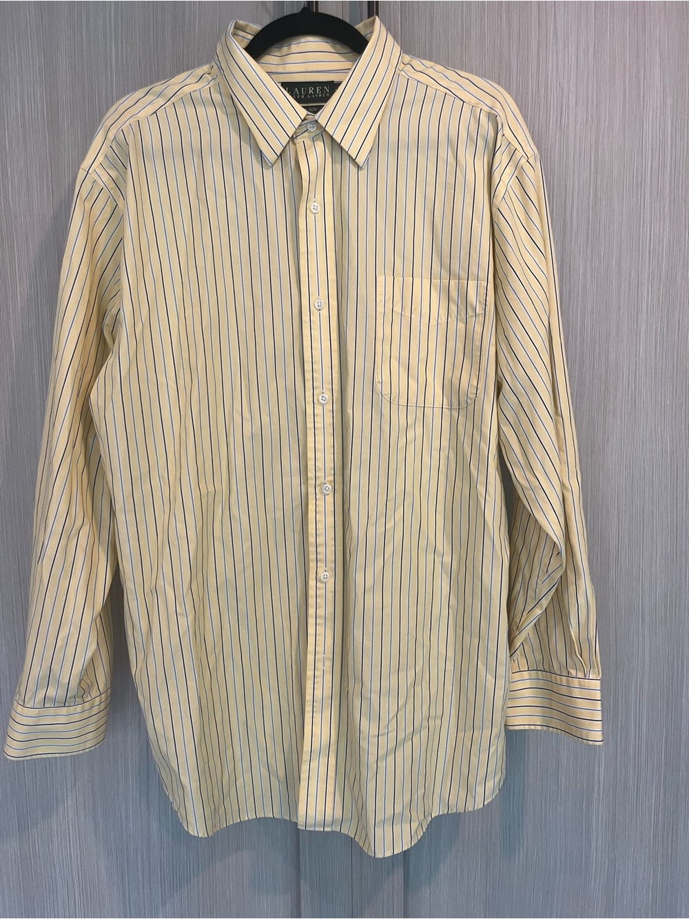 Lauren Ralph Lauren Yellow Button-Down Shirt with Navy & Light Blue Stripes